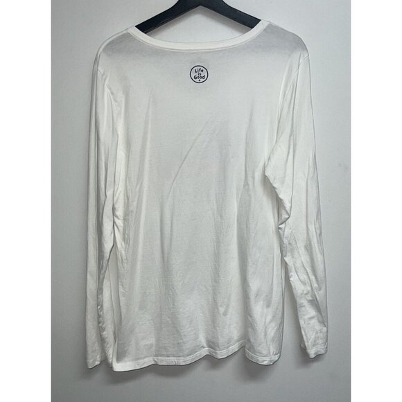 Life Is Good Crusher Tee Shirt Women Large Christmas Bears Van Long Sleeve White - Picture 4 of 5